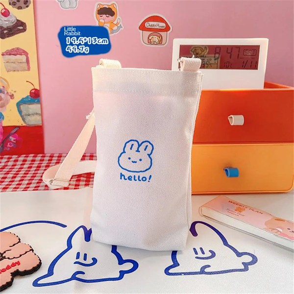 Enkel tecknad bärbar vattenkoppsärm Justerbar axel Crossbody Canvas vattenkoppsväska Resor utomhuskopp tillbehör Teddy