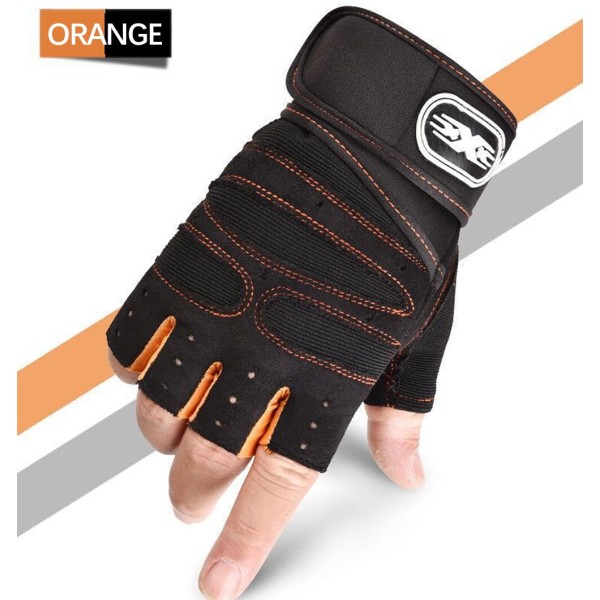 Andningsbara träningshandskar Fingerless Weight Liftin ORANGE-BLACK L