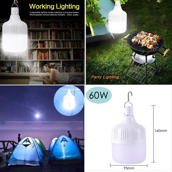 Bärbar LED-campingtältlampa - Set med 2 LED-lampor - USB -uppladdningsbar ficklampa - Dimbar hänglampa - Lämplig för camping, uteplats, trädgård