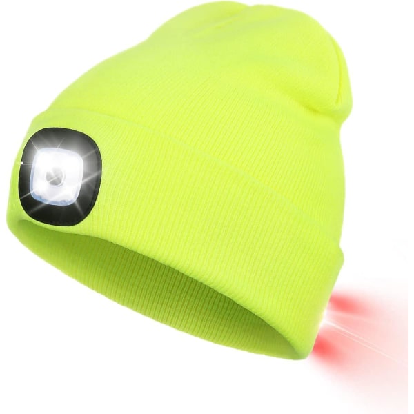 Mössa med LED-ljus på fram- och baksidan - USB uppladdningsbar pannlampa - Stickad mössa med ljus för jogging, camping och cykling