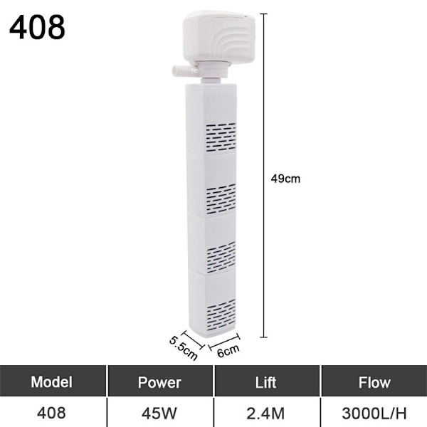 Aquarium Filter Pump Fish Tank Dränkbar Tyst 408