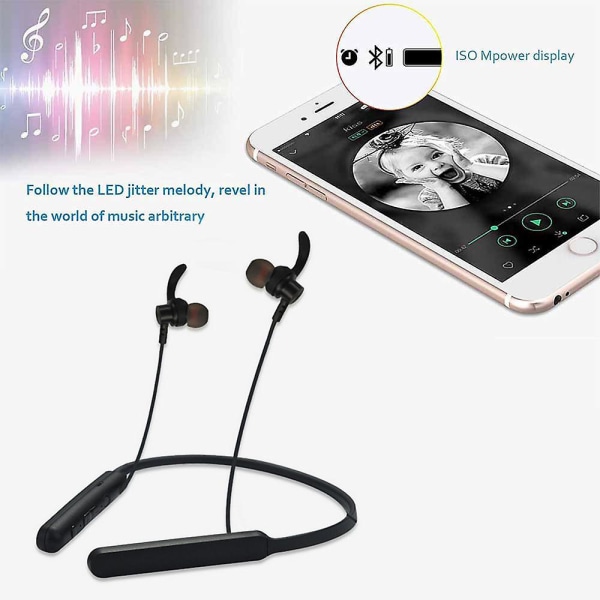 Bluetooth hörlurar Nackband 20 timmars speltid V5.0 Trådlöst headset Sportbrusreducerande hörsnäckor med mikrofon för gymlöpkompatibel Black