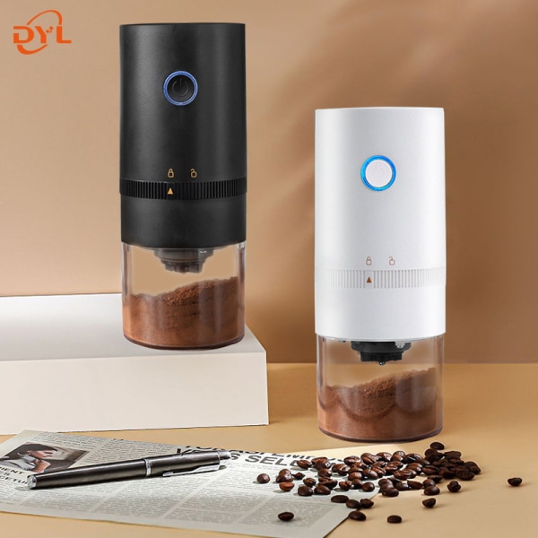 Ny elektrisk kaffekvarn Automatisk USB uppladdningsbar kaffebönkvarn Office Outdoor Portable Miller Round White Single