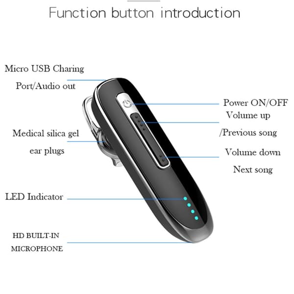 K2 Bluetooth Headset Handsfree Auriculares Wireles Black