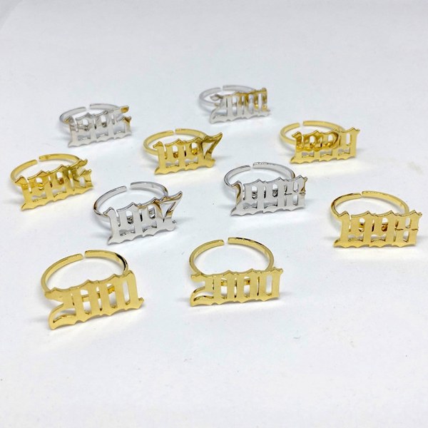 Nytt baby Födelseår Ringar Rostfritt stål Gamla engelska siffror Ringar Gamla siffror Smycken Bröllopspresenter Bague Femme Rose Gold Resizable