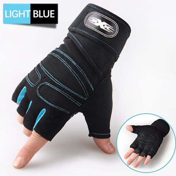 Andningsbara träningshandskar Fingerless Weight Liftin LIGHT BLUE-BLACK M