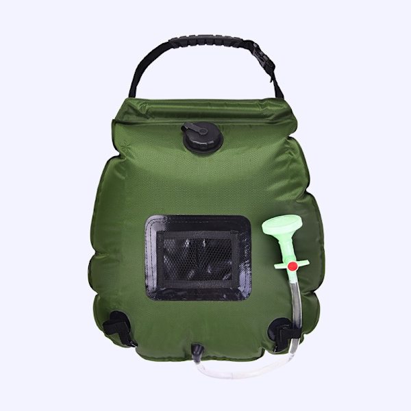 20L utomhusbadväska Solar Vandring Camping Duschväska Bärbar Värme Badvatten Förvaringsväska Slang Bytbar Duschhuvud Green