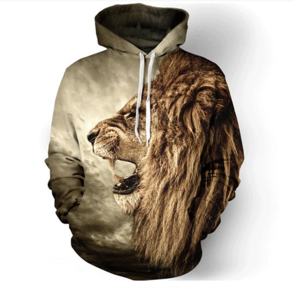 Nya Hooded Sweat Couples Lion 3D Digital Print Hooded Long Sleeve Lion L