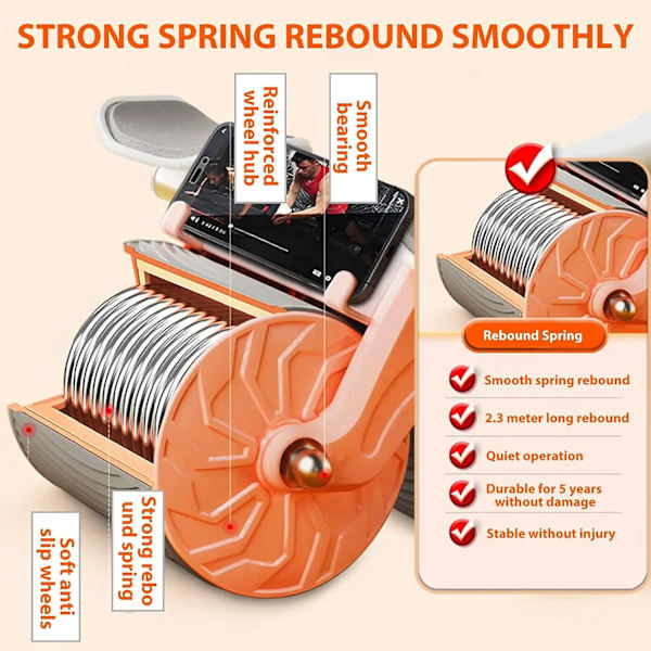 Armbågsstöd Automatisk Rebound Maghjul Dubbelt handstöd AB Wheel Roller för Fitness Magträning