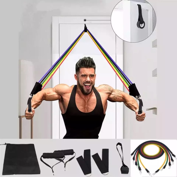 Bodybuilding Motståndsband Gym Gummi Sport Elastiskt rep Dra Fitness Sporttillbehör Bärbar utrustning 150LBS Tejpband 11set