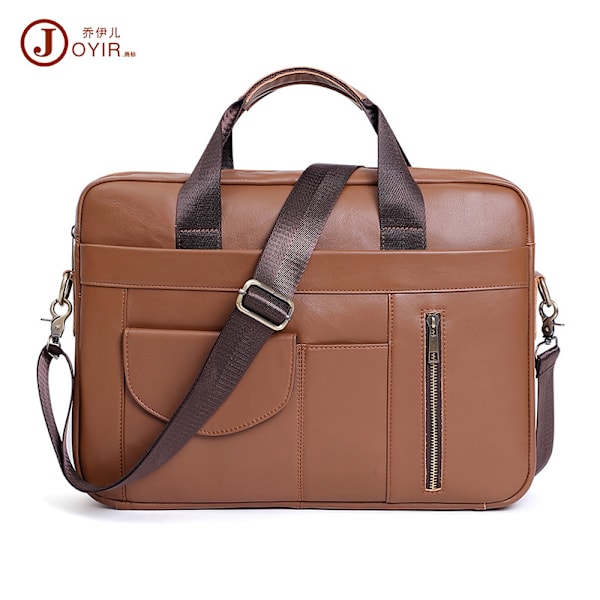 Ny multifunktionell portfölj för män handväska i äkta läder Casual Fashion 15,6 tums Crossbody datorväska 6504 Brown