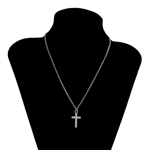 Prydnad retro enkel smal kedja metallhalsband dam mikroinlägg strass kors nisch halsband Rose gold 5412