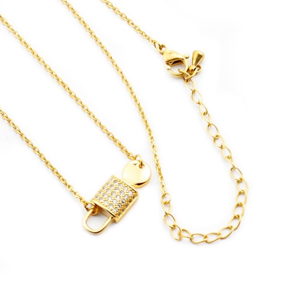 Crystal Bijoux Femme lås och nyckel hänge halsband Gold/color