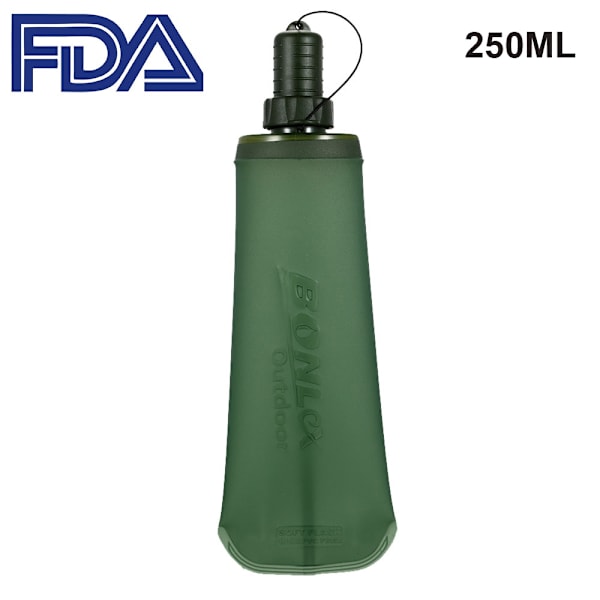 TPU Vikbar mjuk kolv Sport Vattenflaska Löpning Camping Vandring Vattenpåse Hopfällbar dryck Vattenflaska Vattenpåse Dark green 250ml