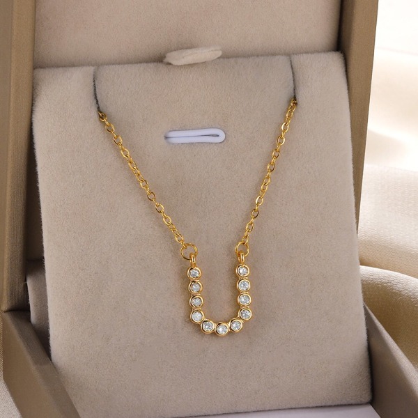 Zirkoner Rose Flower Halsband För Kvinnor Guld Färg Smycken Populära Element Kristaller Kors Hjärta Blad Hästsko Kärlek Halsband N05700P-5