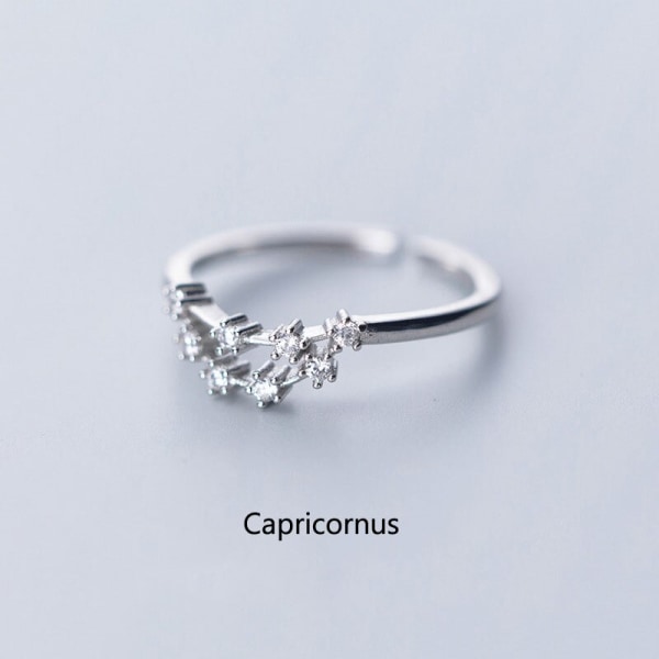 Koreanskt mode Silverfärgad stjärntecken Ringar för kvinnor Glänsande kristall Zirkon Öppningsring 12 Constellation Smycken Födelsedagspresent Capricorn