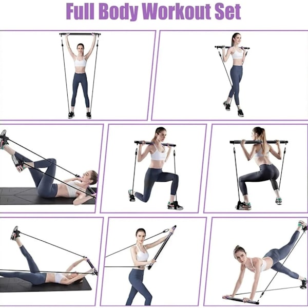 Pilates Bar Kit med motståndsband 3-delad Pilates Bar med stapelbara band Träningsutrustning för ben höft midja och arm SETC-180LBS-22PCS