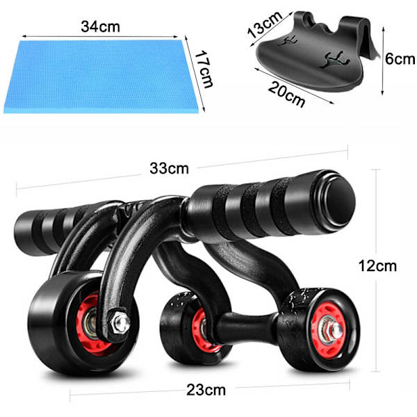 No Noise 3 Wheels Abdominal Roller Home Fitness Eq 4 in 1