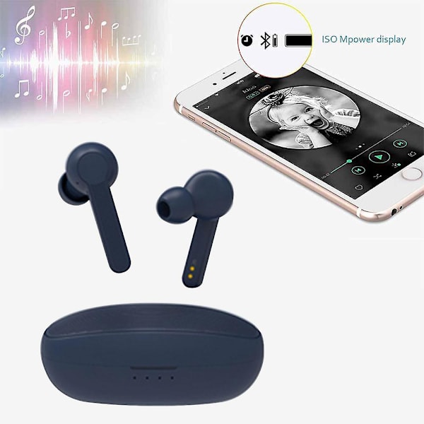 Bluetooth 5.0 True Wireless Earbuds med case Tws stereohörlurar med mikrofon In-ear hörlurar Headset för sport blue