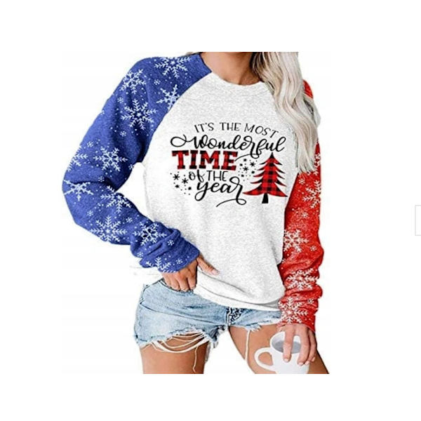 Damer 2023 höst och vinter New TIME julgran printed rund hals långärmad svett 00TOPE/1 XL