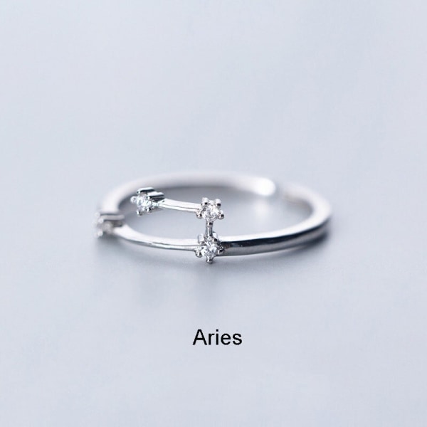 Koreanskt mode Silverfärgad stjärntecken Ringar för kvinnor Glänsande kristall Zirkon Öppningsring 12 Constellation Smycken Födelsedagspresent Aries