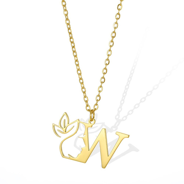 Pretty Women Brev Blomma Halsband Rostfritt stål Guld Färg Inledande hänge Halsband Alfabet Smycken Flicka Present Gratis frakt 45cm W