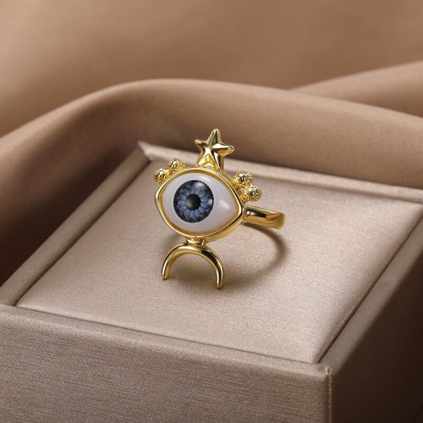 Rostfritt stål Blå Evil Eye Ringar För Kvinnor Män Amulett Turkiska Smycken Moon Star Heart Justerbara Ringar aneis Clear Resizable