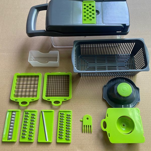 Grönsakshackare Lök Potatishackare Fruktskärare Skivmaskin Dicer Strimlare Manuell skivare med durkorg och behållare Veggie Chopper