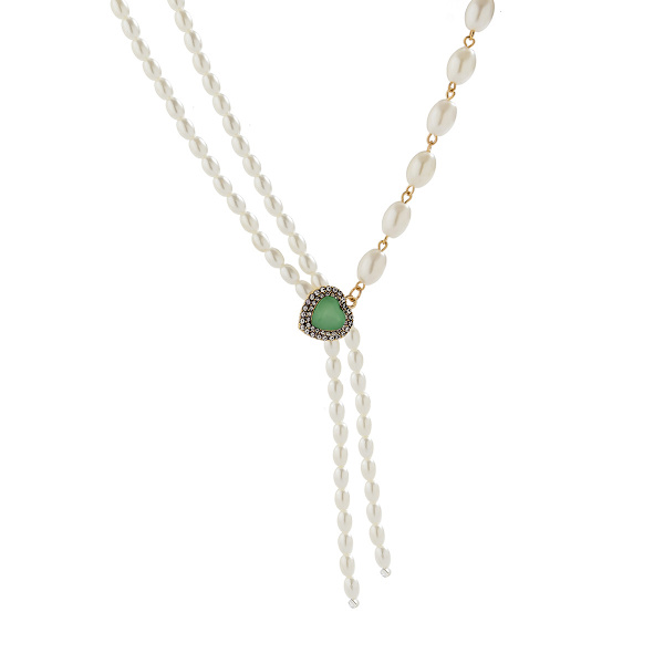 Ornament Elegans Retro Asymmetrisk Imitation Pearl Tofs Halsband All-Match Kärlek Mikro-inlagt halsband för kvinnor Gold 5423