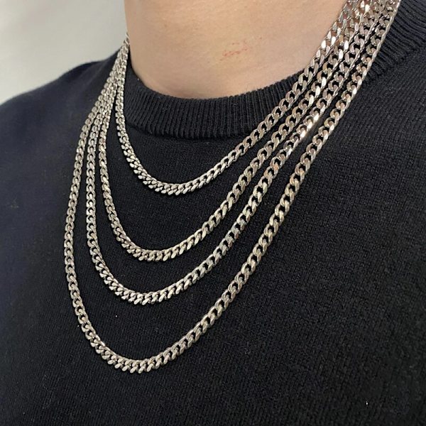 4MM Bredd Kubansk Link Chain Choker Halsband Kvinnor Män Mode Smycken Längd 16,9/17,7/19,7/21,7/23,6 tum Kubansk Chain Halsband 43CM(16.9 Inch) Gold-color