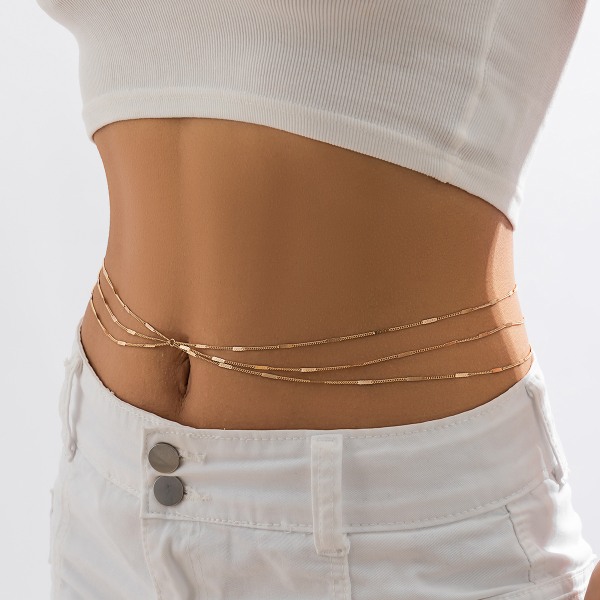 Prydnad Sexig dubbla metallkedja kroppskedjor Enkel kall stil halsband Nischhalsband för kvinnor Anklet Gold 4071