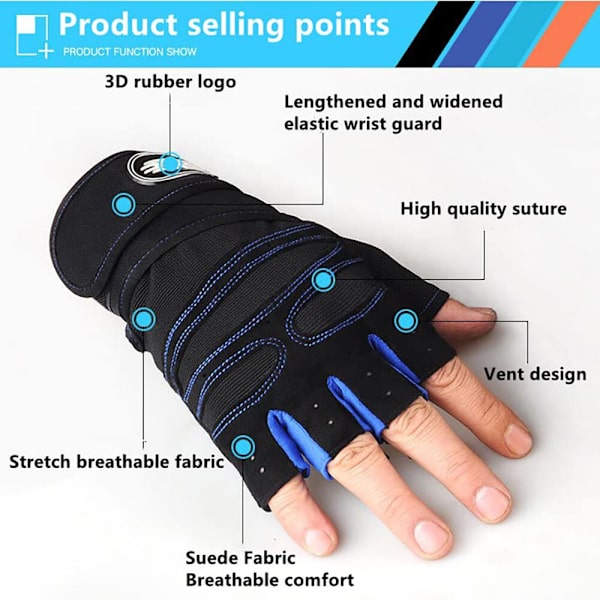 Andningsbara träningshandskar Fingerless Weight Liftin LIGHT BLUE-BLACK L