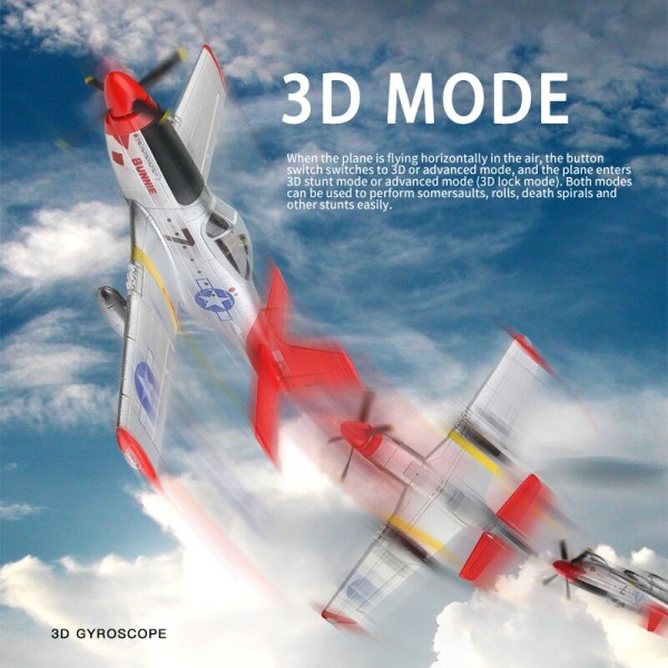 WLtoys A280 Borstlös Motor RC Flygplan P51 Fighter Simulator 2,4G 3D6G-läge Flygplan med LED-sökarljus Plane Leksaker för vuxna 3B