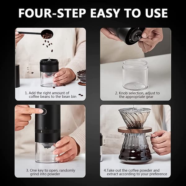 เครื่องบดเมล็ดกาแฟแบบแกนหมุนเุมืบกรื ออาชีพ TYPE-C penggiling Kopi ชาร์จ USB เครื่องชงกาแฟกพกฟแพก white