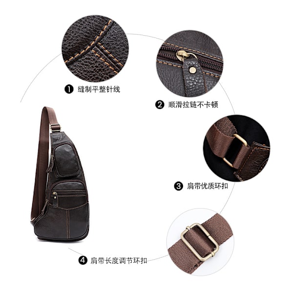 Bröstväska Top Layer Cowhide Messenger Bag Herr Trendig Herrväska Casual Herr Bröstväska Multi-Pocket Satchel 6517 Brown one size