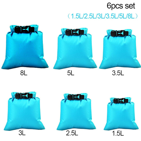 3/6 st set utomhus vattentät väska torrsäck Vattentät torr ryggsäck förvaringspåse för drivande båtliv Flytande kajakpaddling Beach 6pcs sky blue