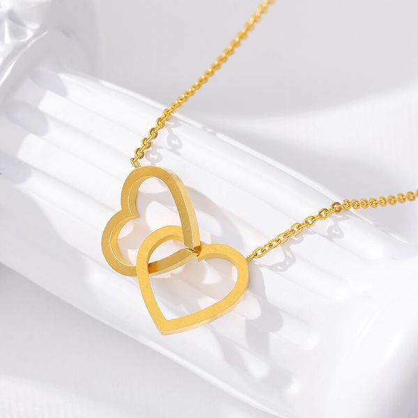 Dubbelhjärta Par Halsband Smycken Rostfritt stål Love Heart Statement Halsband Kvinnor Brudtärna Presenter krage mujer Silver Plated