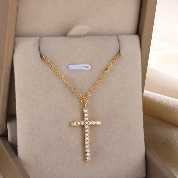 Zirkoner Rose Flower Halsband För Kvinnor Guld Färg Smycken Populära Element Kristaller Kors Hjärta Blad Hästsko Kärlek Halsband N05700P-5