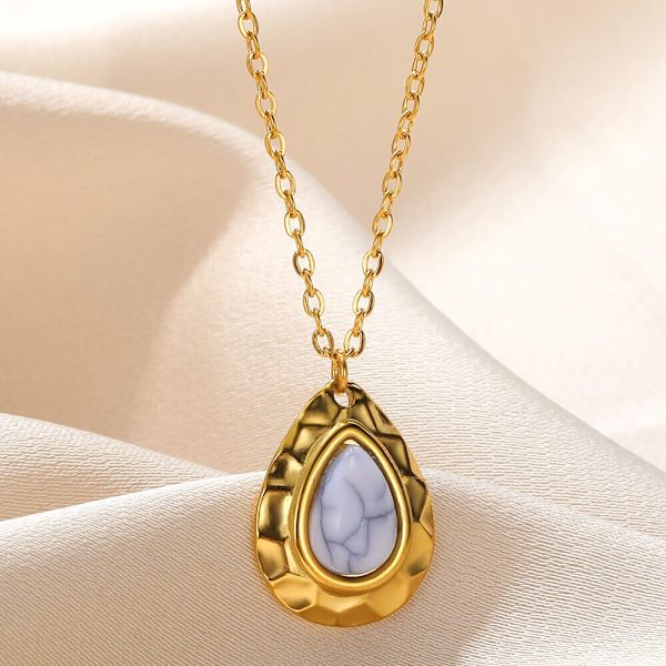 Naturligt vit Opal Waterdrop Halsband Gentlewomen Party Smycken Guld Färg Rostfritt stål Kedja Dam Halsband Bästa presenterna N05911G-2