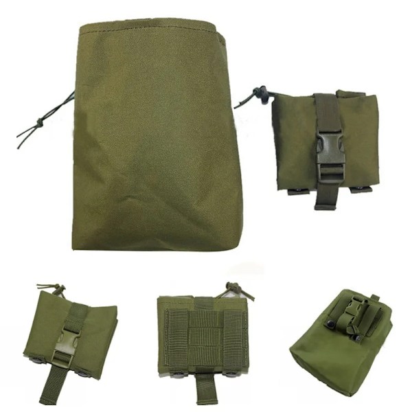Folding Molle Tactical Magazine Dump Drop Pouch Jakt Airsoft Ammo EDC Tool Midjeväska Vikbar Utility Recovery Mag-hölster OD