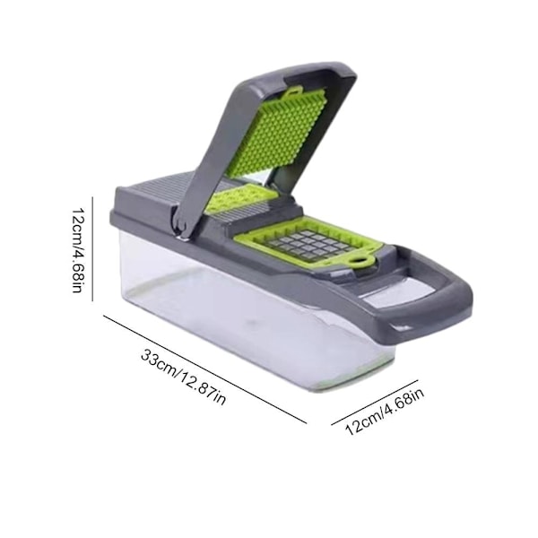 12-i-1 Grönsaksskärare Skivmaskin med korg Fruktpotatishackare Morotsrivjärnskärare Mandolin Multifunktionsskärare Light Grey