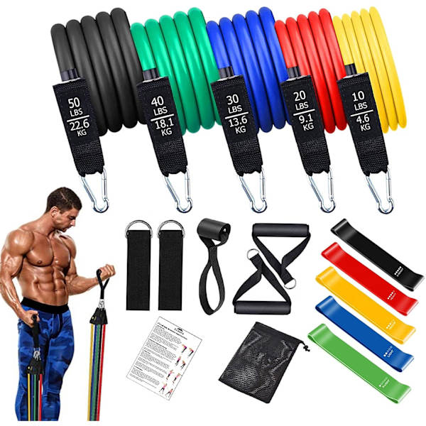 Träningsbar Fitness Motståndsband Set Pilates Yoga Pull Rope Träningsträning Expander Gymutrustning för hemkroppsbyggande 150lbs-17pcs