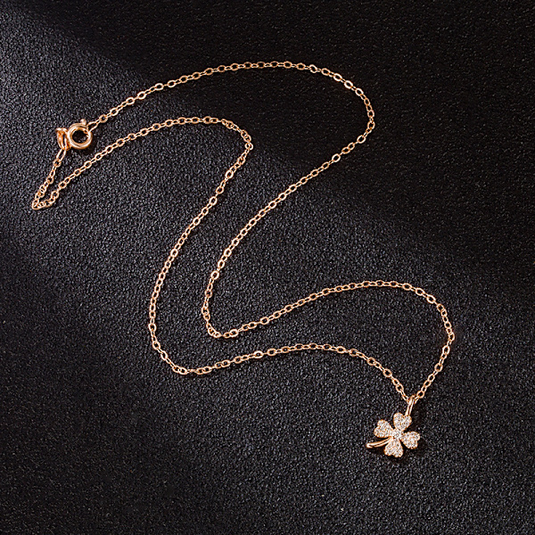 Koreansk stil Lätt Lyx Temperament Halsband Dam Hel Diamant Lucky Fyrklöver hänge Instagram Mesh Röd stil Halsband Choker Smycken Rose gold O-shaped chain
