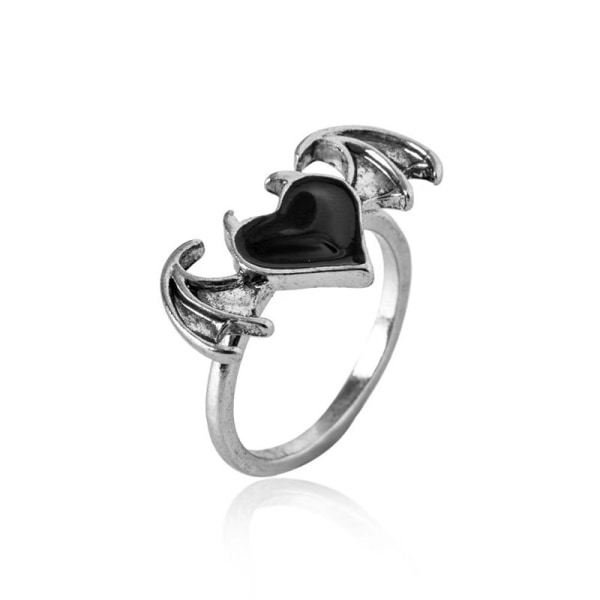 Punk Retro Devil Angel Wings Black Heart Ringar För Kvinnor Män Mode Silver Färg Justerbar Öppen Ring Trendiga Y2K Smycken Presenter style17