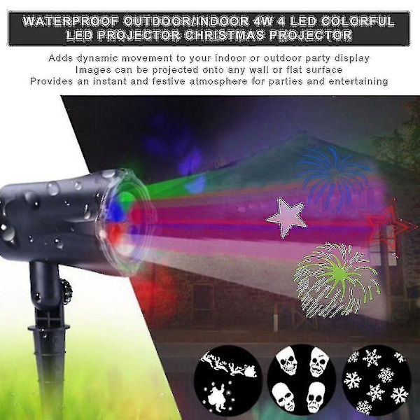 Vattentät Utomhus/inomhus 4w 4 Led Färgglad Ledprojektor Julprojektor