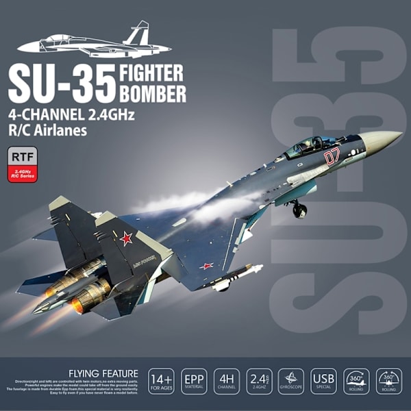 SU35 2.4G 4CH Stunt RC Flygplan sexaxlig fjärrkontroll Flygplan 360° tumlande Lättflygande RC Fighter Drone Leksaker för barn With 2Bats