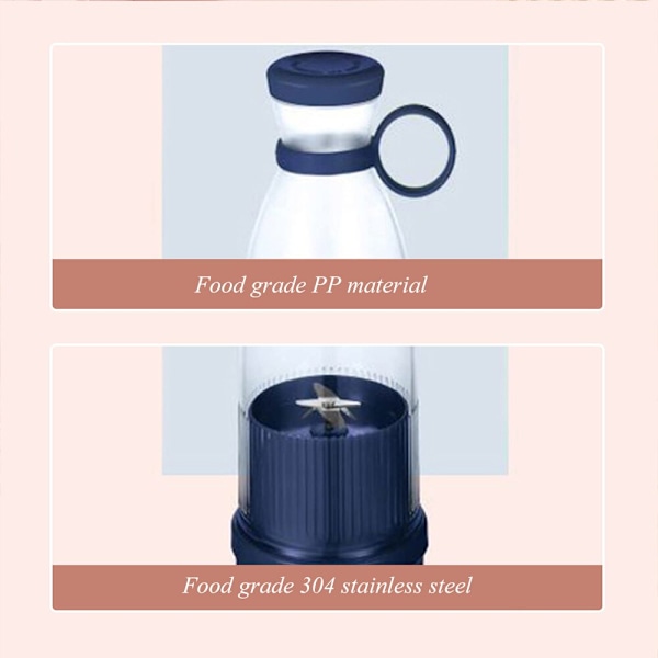 Blå/rosa USB Portable Juicers Flaska Uppladdningsbara Mixers Fresh Fruit Juicers Mini Fast Electric Portable Blender Smoothie 9406 blue