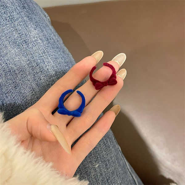 Flocking rosett knut fingerring justerbar söt söt kanin ringar tecknad index ring handgjord plysch kanin bowknot smycken present style 9