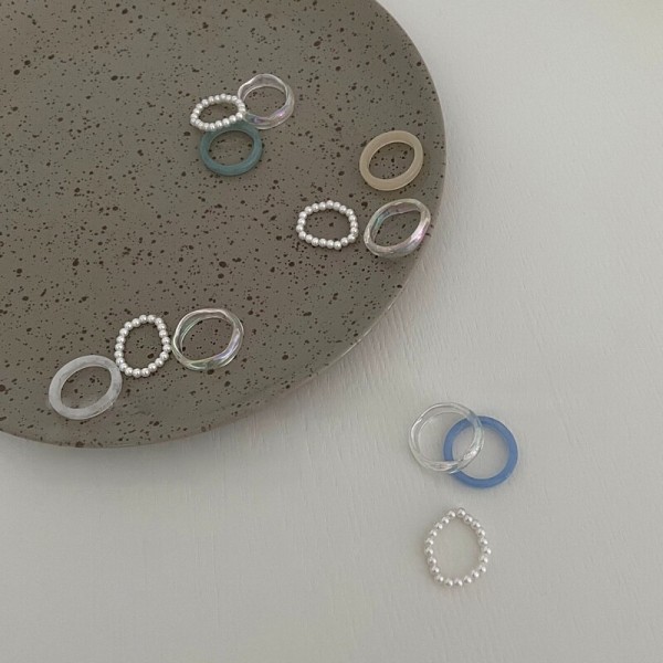Koreanskt mode Akryl Ring Set För Kvinnor 3st Estetisk Ljus Färg Harts Pärlor Elastiska Ringar 2022 Trend Bröllopsfest Smycken RI22Y0205-3