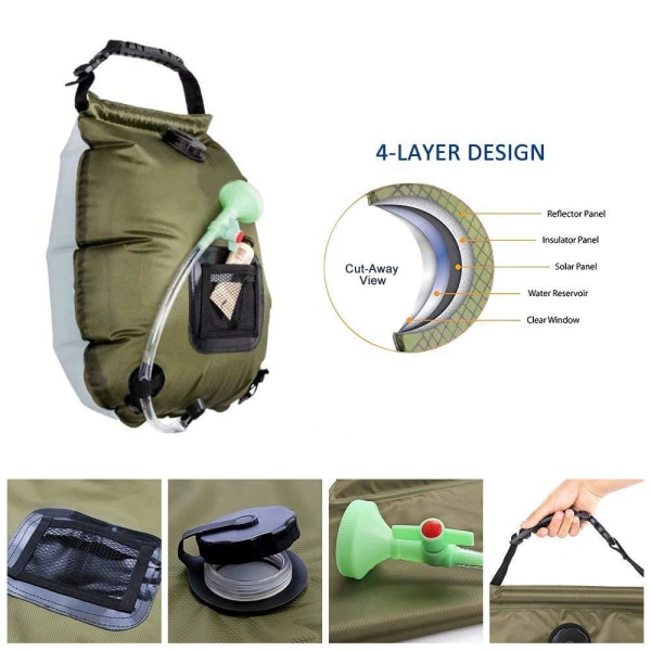 20L utomhusbadväska Solar Vandring Camping Duschväska Bärbar Värme Badvatten Förvaringsväska Slang Bytbar Duschhuvud Blue